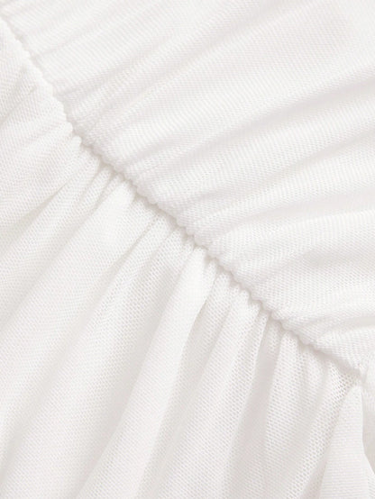 ICON Summer White Solid Asymmetrical Ruched Ruffle Hem Skirt