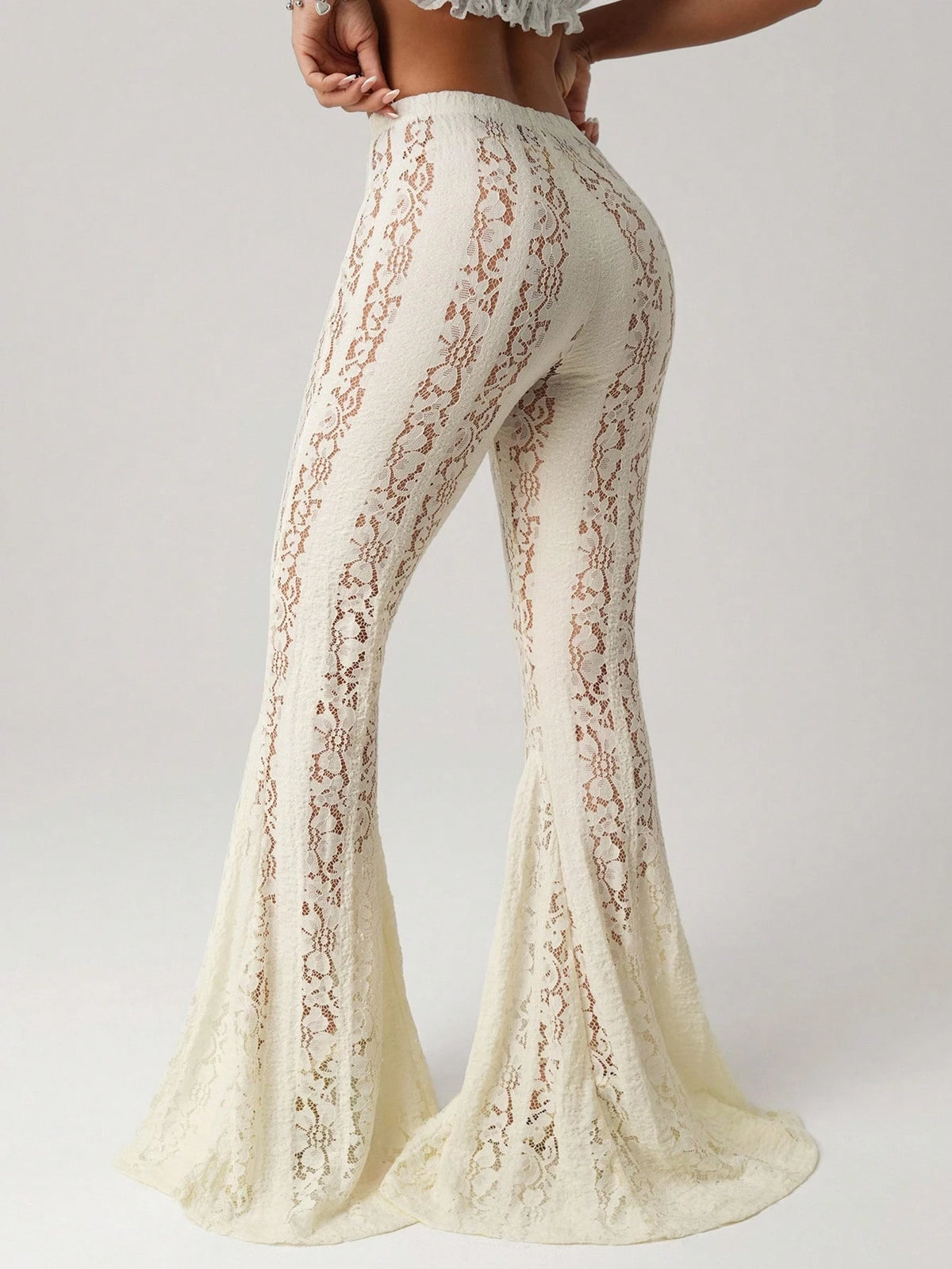 ICON Women's White Y2K Sexy Low Waist Full Lace Exaggerated Flared Leg Skinny Tight Fitting Sexy Pants