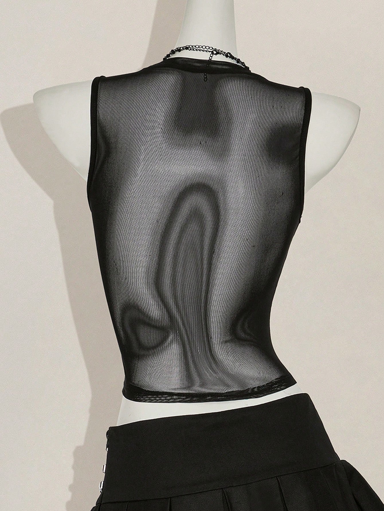 ICON Y2k Summer Black And Silver Mesh Sheer Sexy Rhinestone Glitter Women's Rhinestone Letter Mesh Backless Tight Camisole Night Out Club