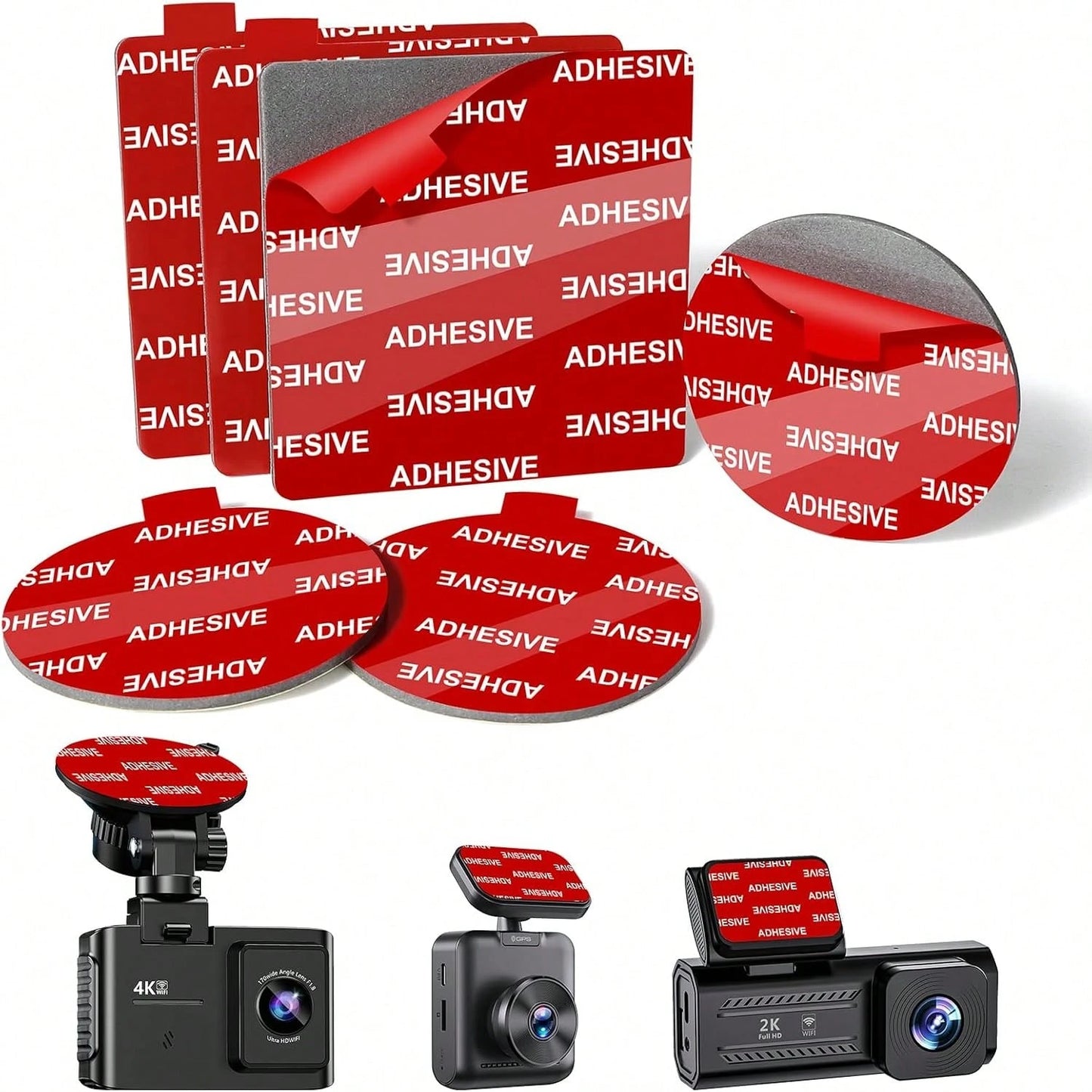 ILKCC 6Pcs Dash Cam Adhesive Pads [2mm, 283" Sq &Amp; 22" Rd]- Strong Heat-Resistant Sticky Tape For Car Dash, Windshield, GPS &Amp; Suction