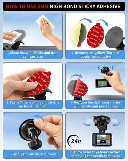 ILKCC 6Pcs Dash Cam Adhesive Pads [2mm, 283" Sq &Amp; 22" Rd]- Strong Heat-Resistant Sticky Tape For Car Dash, Windshield, GPS &Amp; Suction