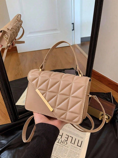 Imitation Leather Square Shoulder Bag, Quilted Texture Finish And Stitched Pattern, Multifunctional Mini Handbag, Suitable For Work And Shopping