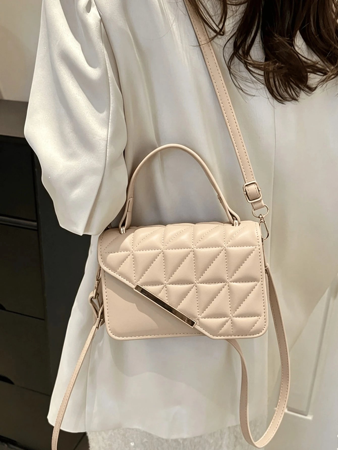 Imitation Leather Square Shoulder Bag, Quilted Texture Finish And Stitched Pattern, Multifunctional Mini Handbag, Suitable For Work And Shopping