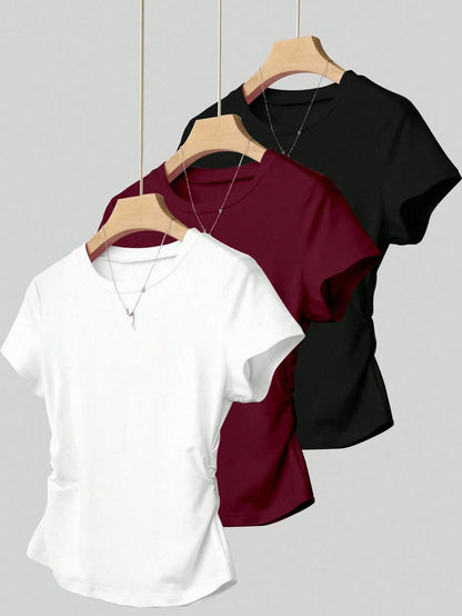 INAWLY 3pcs/Set Plus Size Women Summer Casual T-Shirt Set