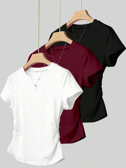 INAWLY 3pcs/Set Plus Size Women Summer Casual T-Shirt Set