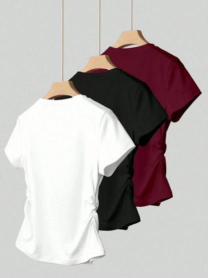 INAWLY 3pcs/Set Plus Size Women Summer Casual T-Shirt Set