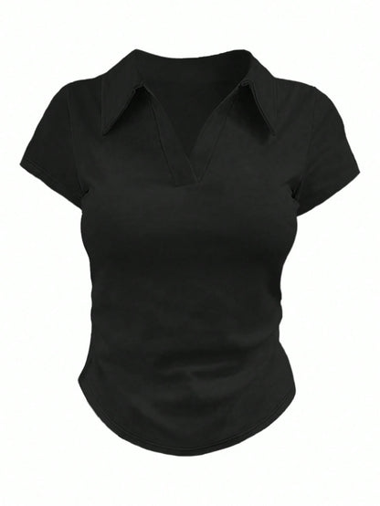 INAWLY Plus Size Casual Solid Color Short Sleeve T-Shirt, Summer