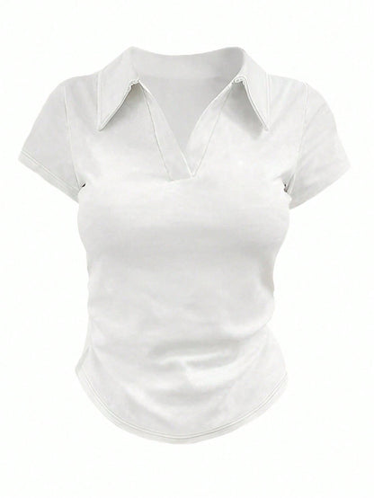 INAWLY Plus Size Casual Solid Color Short Sleeve T-Shirt, Summer