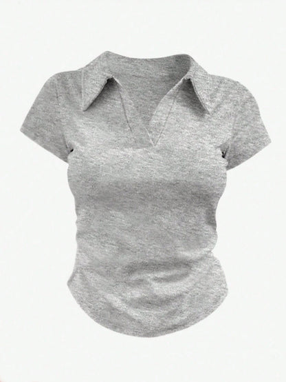 INAWLY Plus Size Casual Solid Color Short Sleeve T-Shirt, Summer