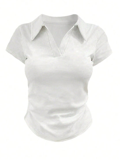 INAWLY Plus Size Casual Solid Color Short Sleeve T-Shirt, Summer