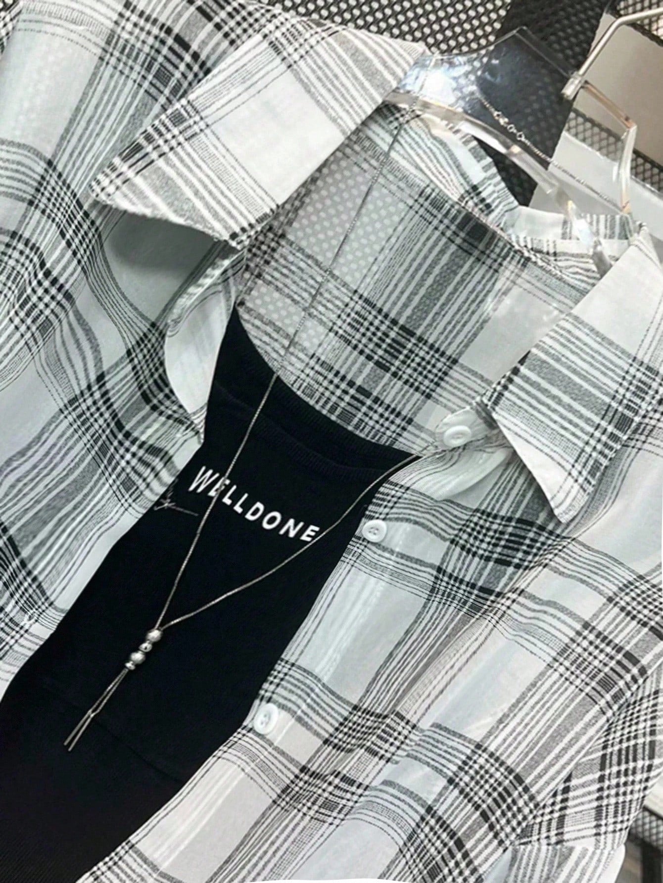 INAWLY Plus Size Women Casual Collegiate Style Printed Drop Shoulder Loose Curved Hem Plaid Shirt Fall Cloth For Women