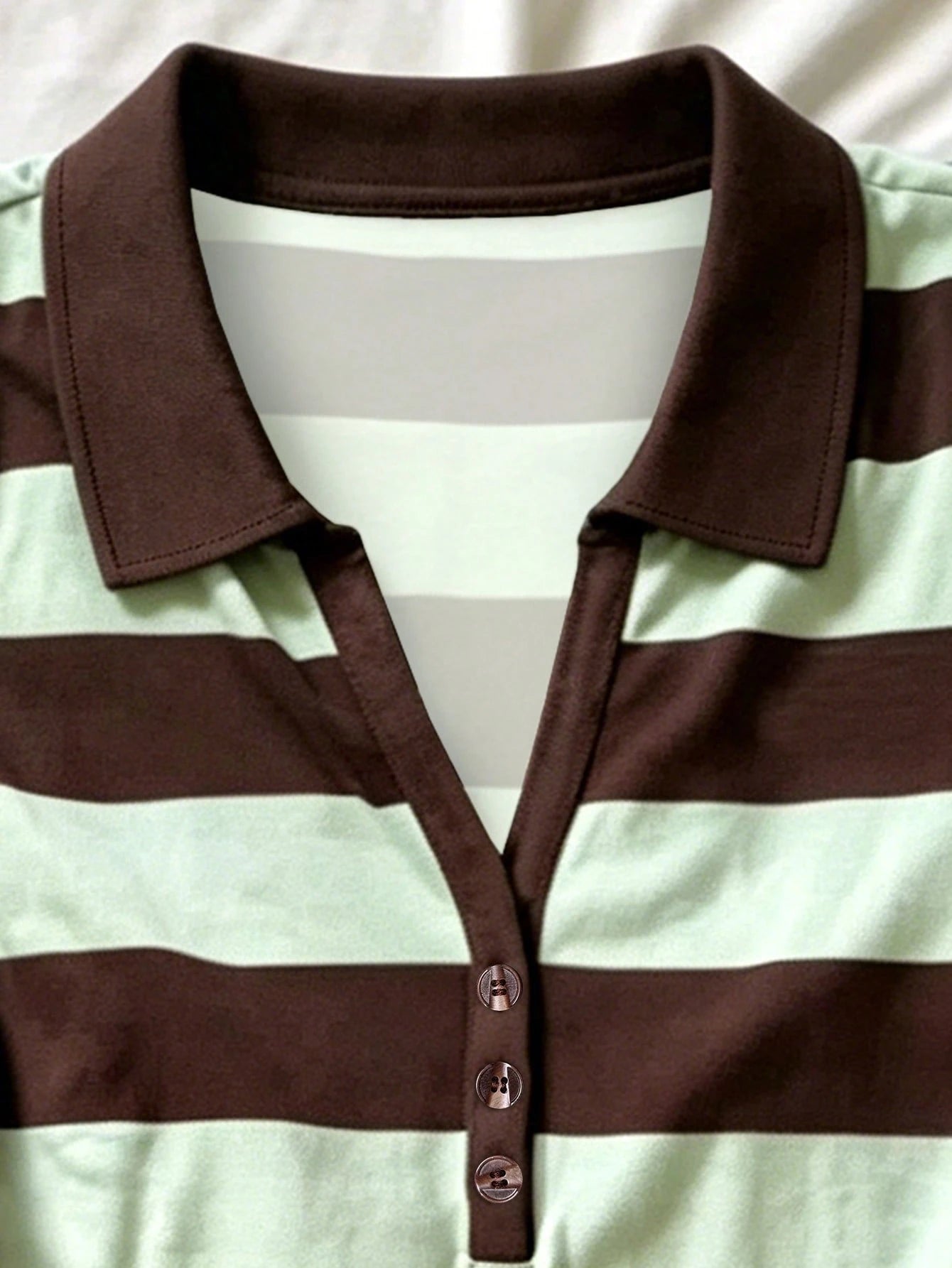 INAWLY Vintage College Style Striped Polo Shirt, Women's New Slim Fit Short V-Neck Short Sleeve T-Shirt Top For Summer