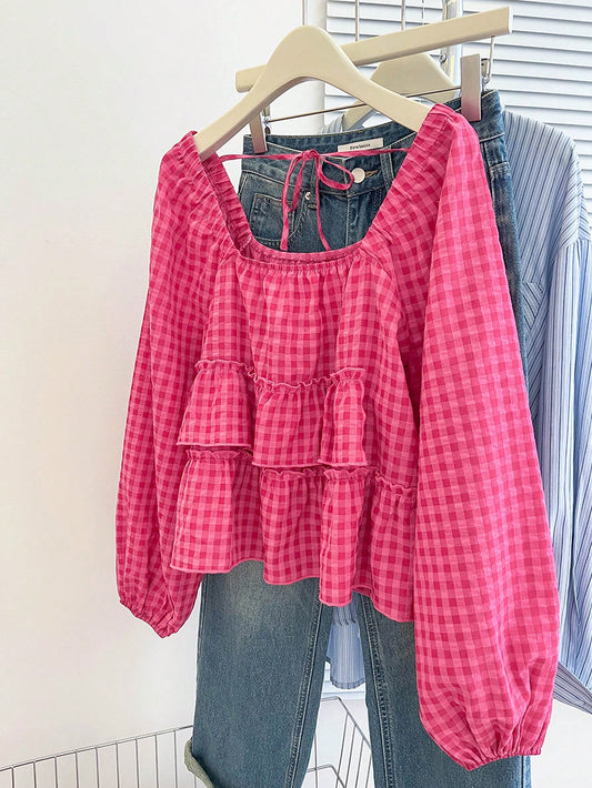 INAWLY Women's Autumn New Arrival Cute Ruffle Hem Top