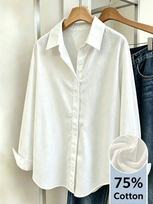 INAWLY Women's Casual Versatile Solid Color Long Sleeve Shirt