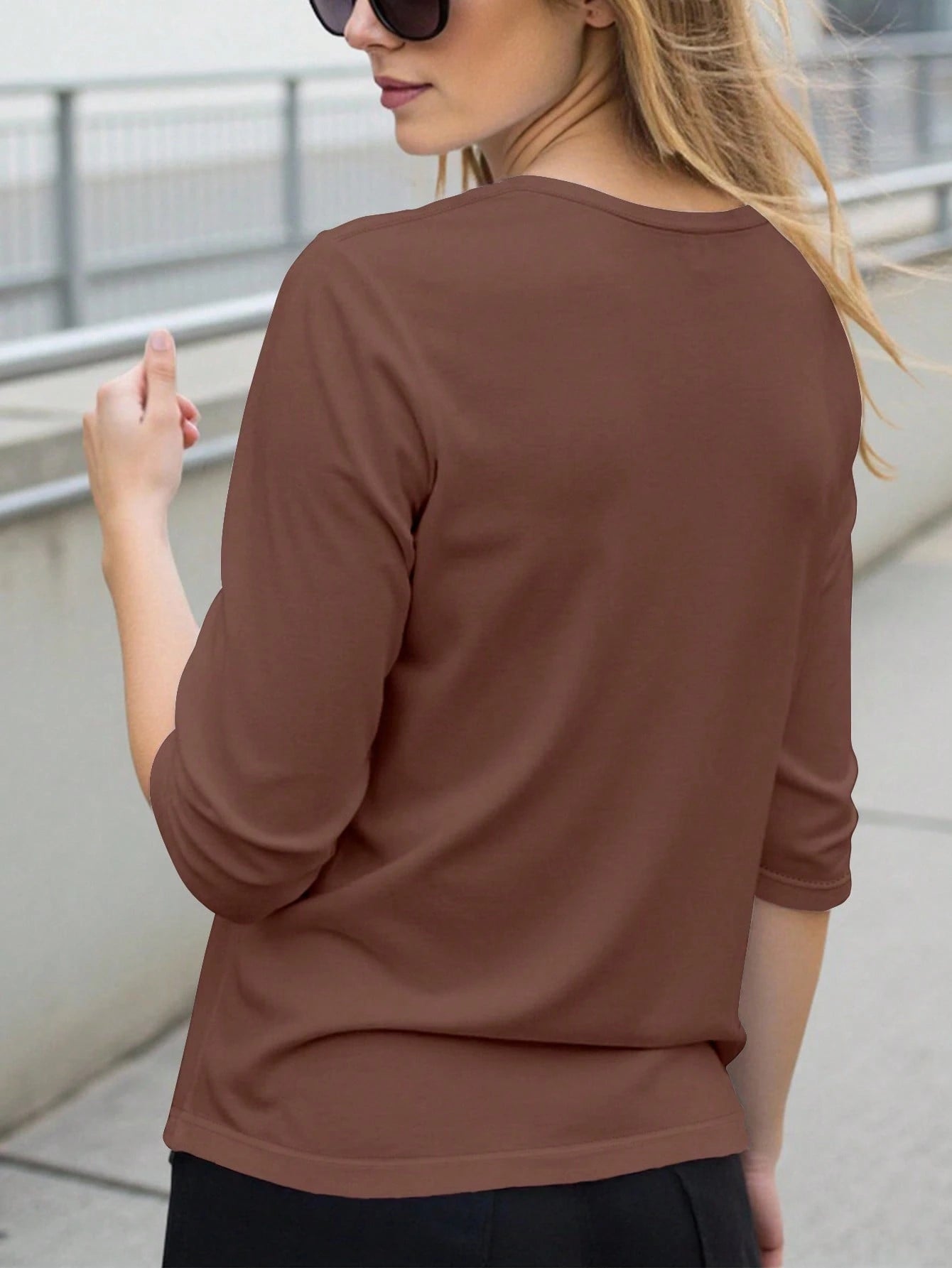 INAWLY Women's Casual Versatile Solid Color Mid-Sleeve T-Shirt