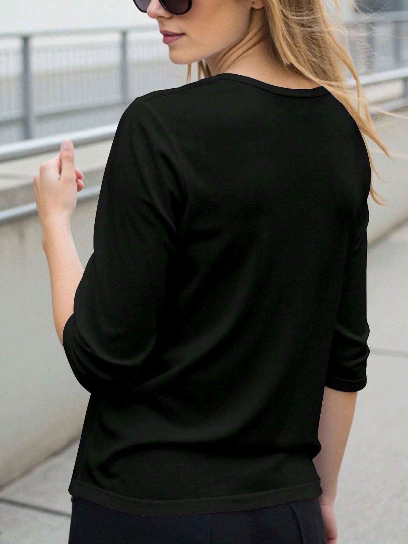 INAWLY Women's Casual Versatile Solid Color Mid-Sleeve T-Shirt