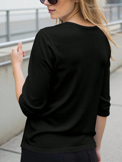 INAWLY Women's Casual Versatile Solid Color Mid-Sleeve T-Shirt