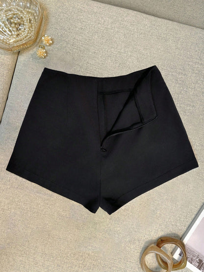 INAWLY Women's Plain Solid Color Casual Shorts, Fashionable For Summer