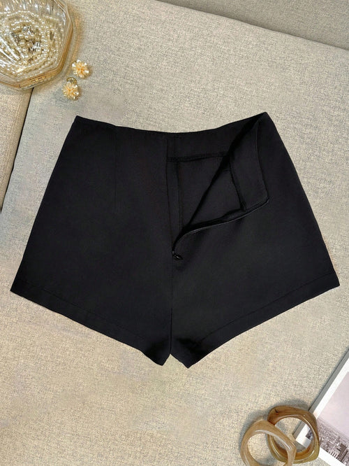 INAWLY Women's Plain Solid Color Casual Shorts, Fashionable For Summer