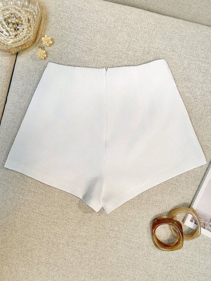 INAWLY Women's Plain Solid Color Casual Shorts, Fashionable For Summer