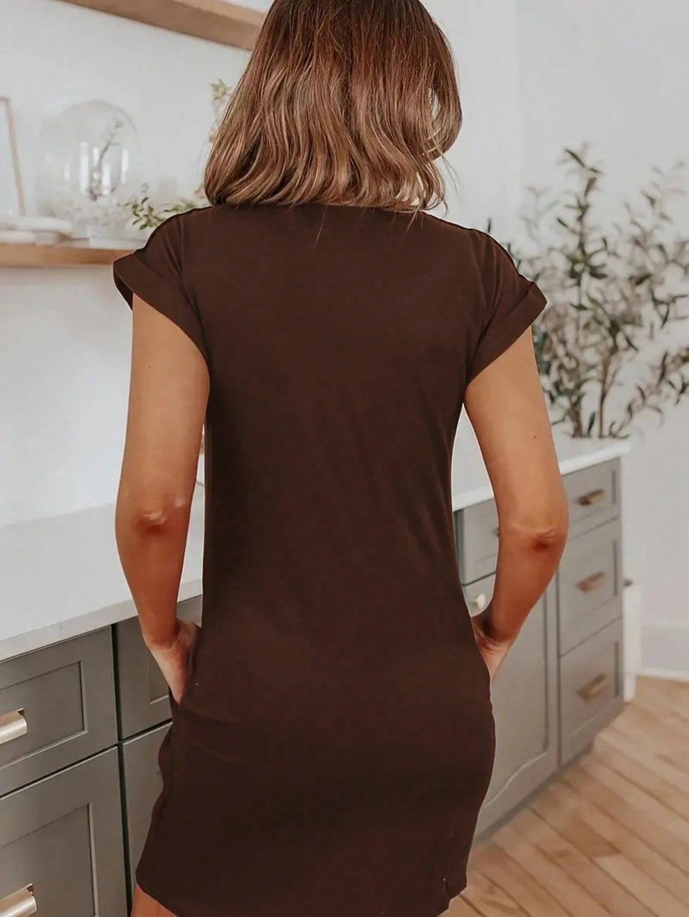 INAWLY Women's Simple Solid Color Short Casual Dress, Daily Wear