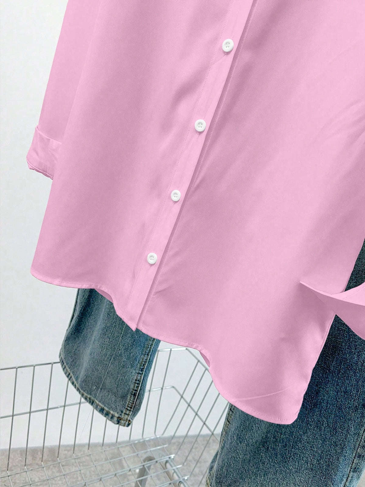 INAWLY Women's Solid Color Drop Shoulder Long Sleeve Single-Breasted Casual Shirt