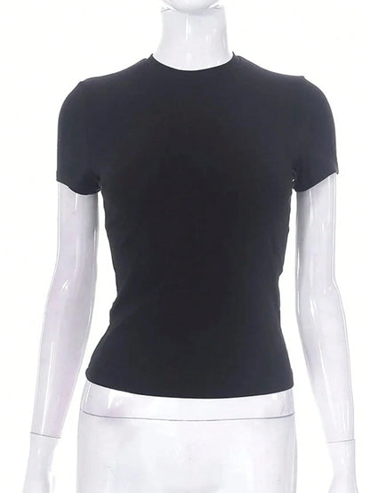 INAWLY Women Summer Casual Solid Color Slim Fit Short Sleeve T-Shirt