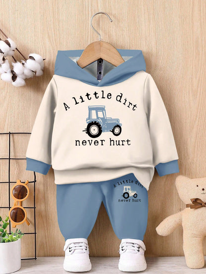 Infant Boys Casual Loose Comfy Knit Soft Sweatshirt&Pants Set,Suitable For Autumn/Winter Baby Boy Clothes Outfit Tractor Little Sweatpants Fall