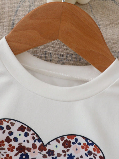 Infant/Toddler (Girl) Cute Bow Print White Round Neck Short Sleeve Top Paired With Comfortable Leopard Print Casual Spring/Summer Long Pants T-Shirt Set
