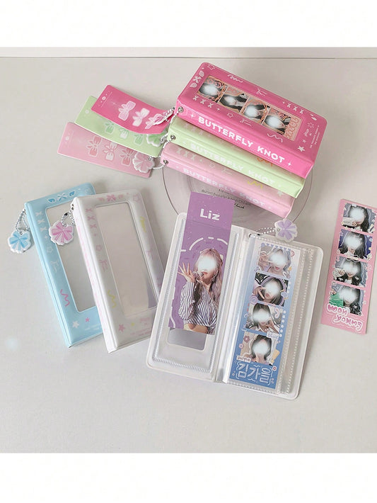 Ins Korean Hollow Life Four Grid Card Book Bow Tie Sky Long Strip Big Head Sticker Storage Book Commemorative Book Student Idol PVC 4 Grid Album