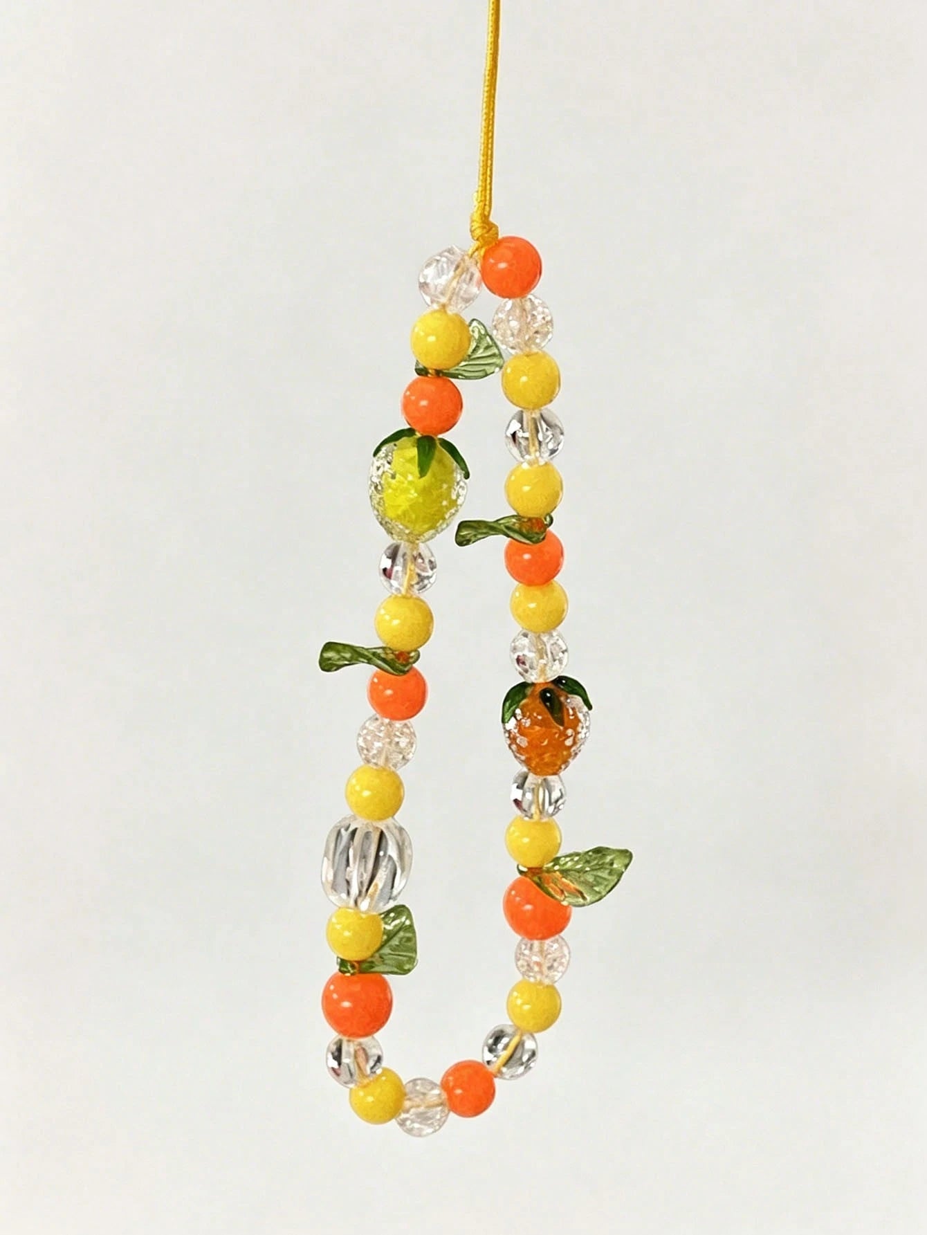 Ins Style Orange Yellow Tangerine Strawberry Glass Beaded Fruit Element Short Phone Chain Lanyard, Fashion Versatile Universal Beaded Hanging Chain, Suitable For CCD Camera Lanyard, Earphone Case Lany