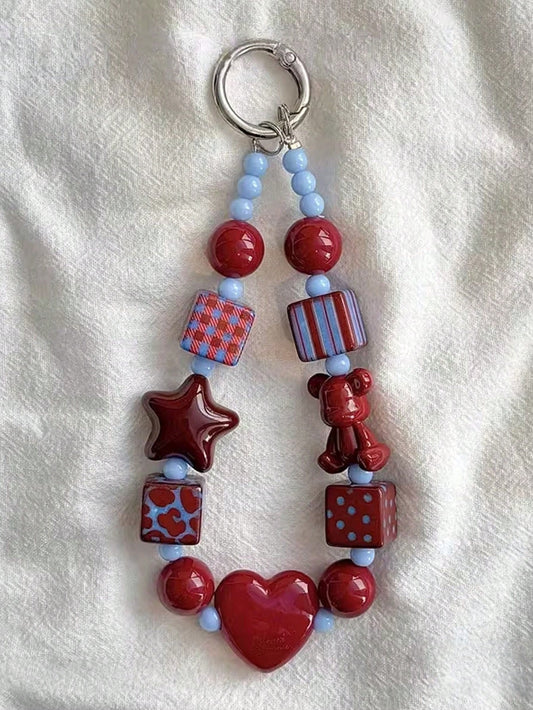 Ins Wine Red Bear Heart TPU Pendant, Cute Ornament For Phone, Camera, Bag & Keychain, Elegant Decor Charm