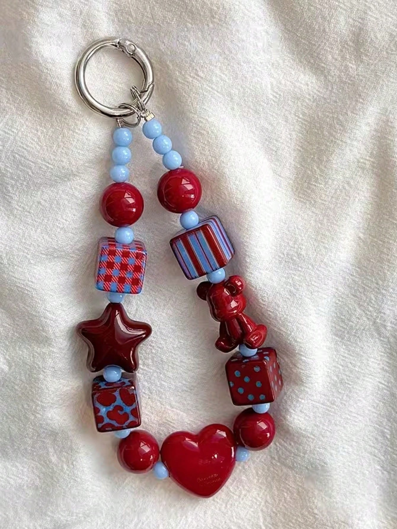 Ins Wine Red Bear Heart TPU Pendant, Cute Ornament For Phone, Camera, Bag & Keychain, Elegant Decor Charm