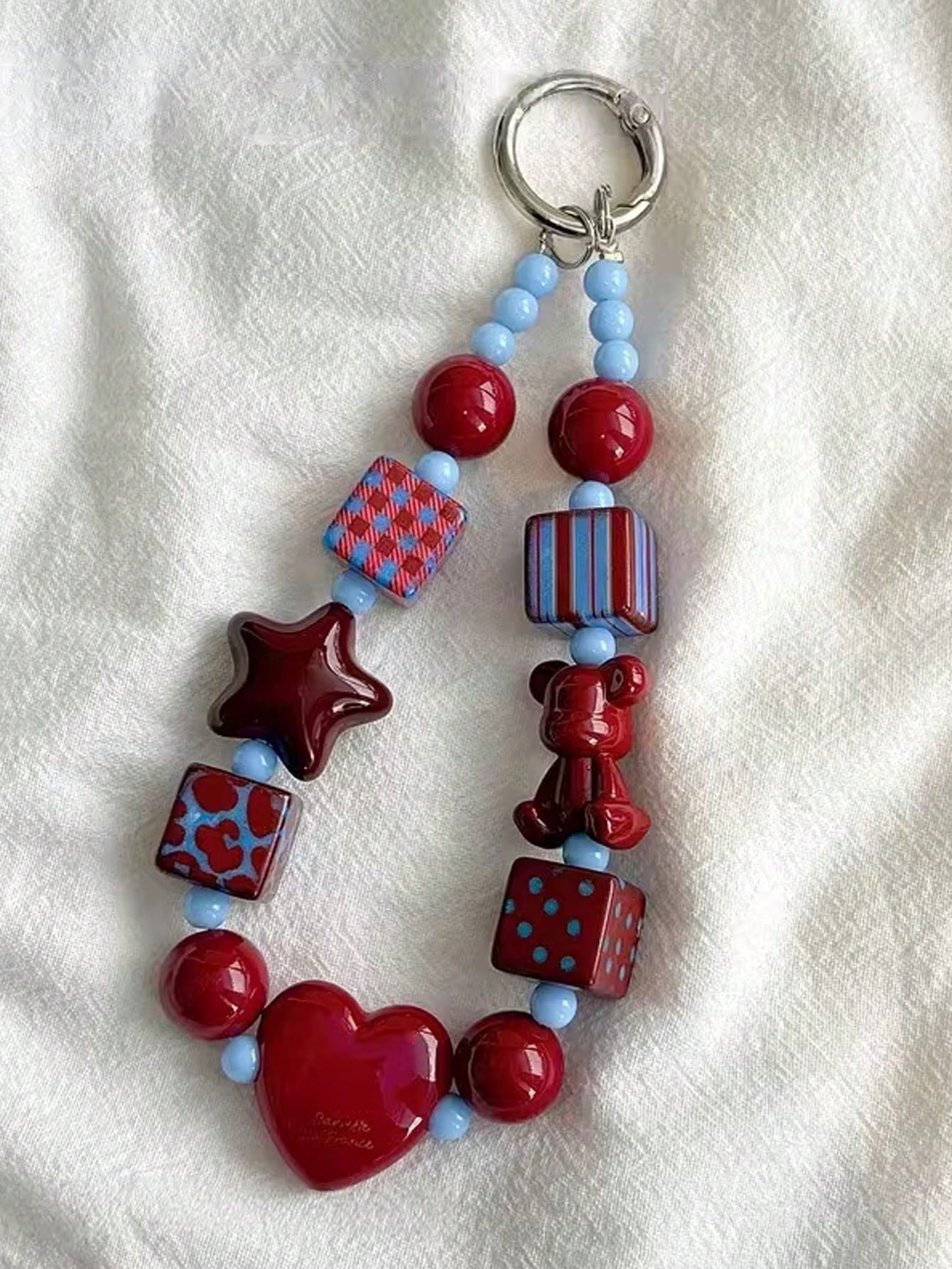 Ins Wine Red Bear Heart TPU Pendant, Cute Ornament For Phone, Camera, Bag & Keychain, Elegant Decor Charm