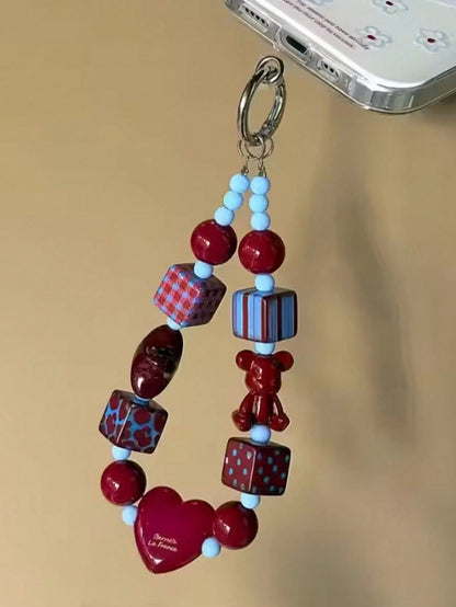 Ins Wine Red Bear Heart TPU Pendant, Cute Ornament For Phone, Camera, Bag & Keychain, Elegant Decor Charm