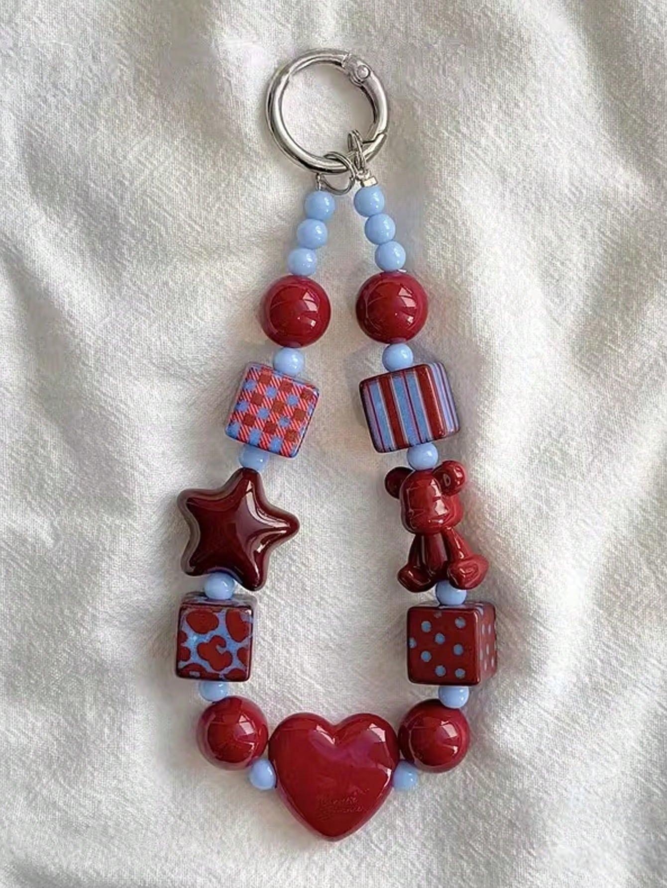 Ins Wine Red Bear Heart TPU Pendant, Cute Ornament For Phone, Camera, Bag & Keychain, Elegant Decor Charm