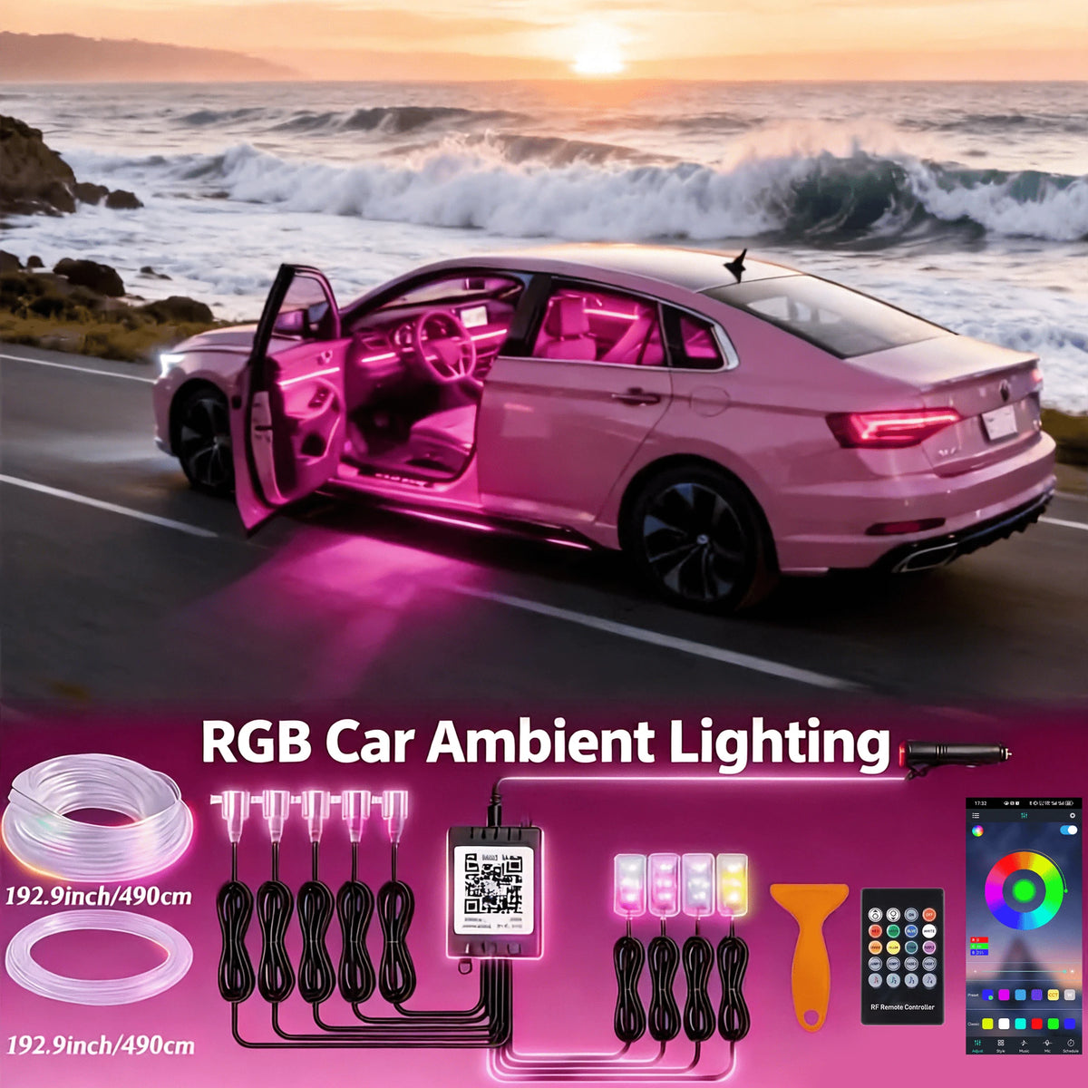 Intelligent Car Interior Trim Kit, LED Light Show Decorative Ambient Lighting, Music Dynamic Mode