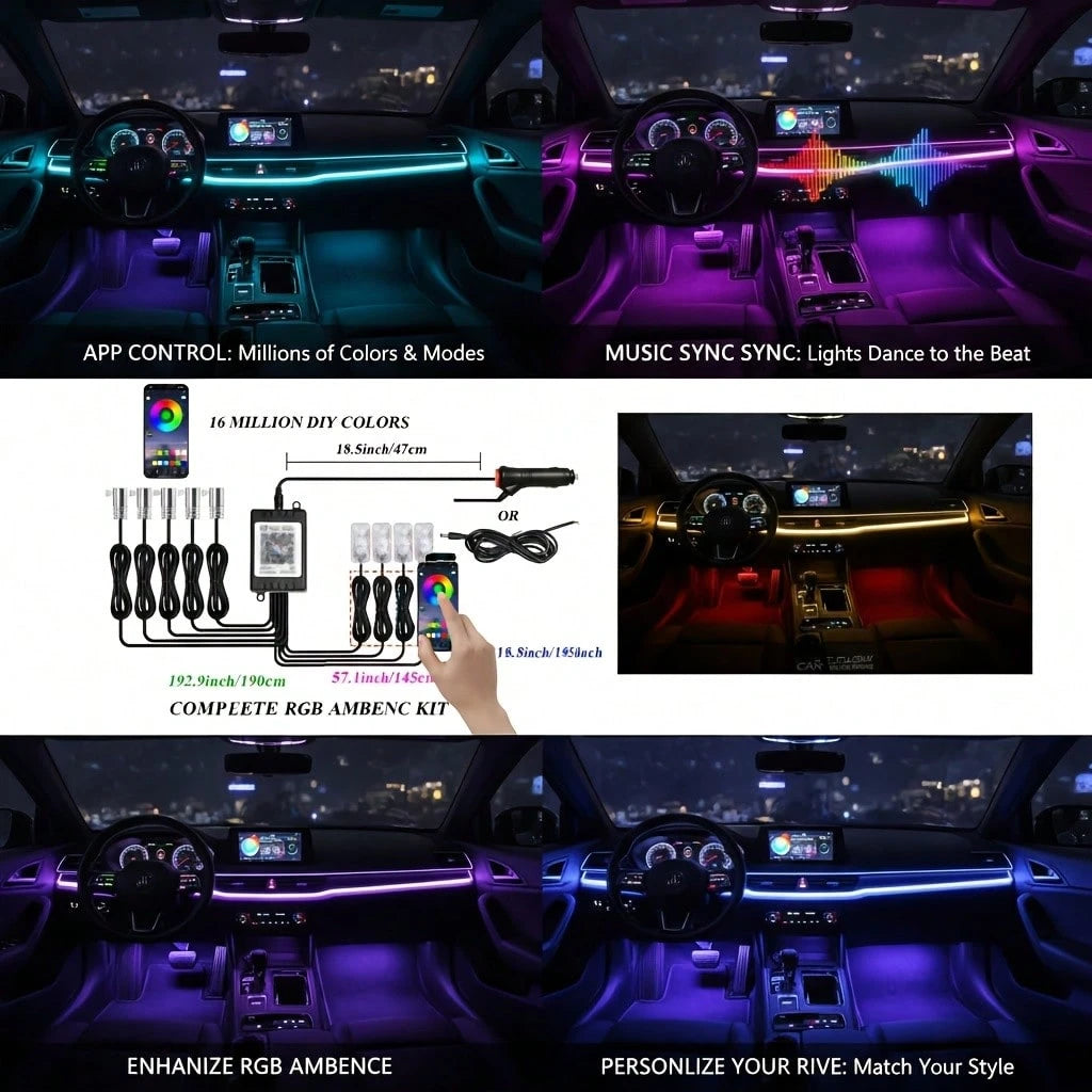 Intelligent Car Interior Trim Kit, LED Light Show Decorative Ambient Lighting, Music Dynamic Mode