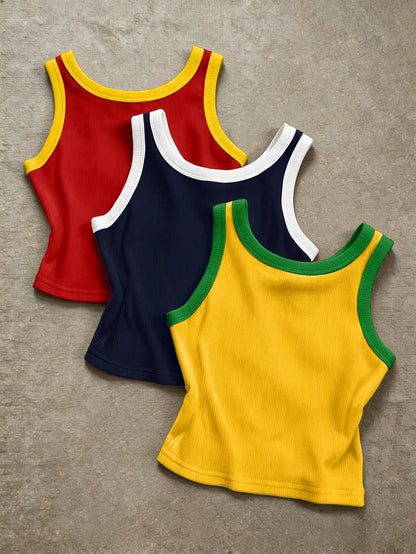 IslaSuriya 3pcs Brazil, Italy, Spain Slogan Graphic Print Women Round Neck Camisole,Soccer Fan