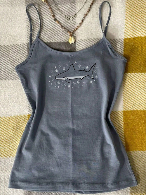 IslaSuriya Plus Size Summer Casual Shark Print Camisole