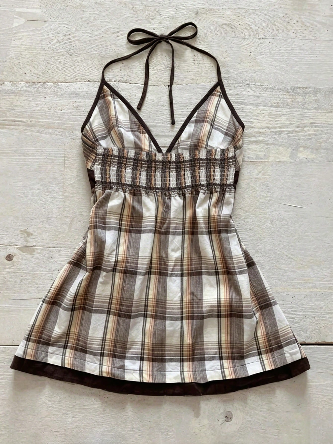 IslaSuriya Plus Size Women Plaid Halter Neck Cinched Waist Top