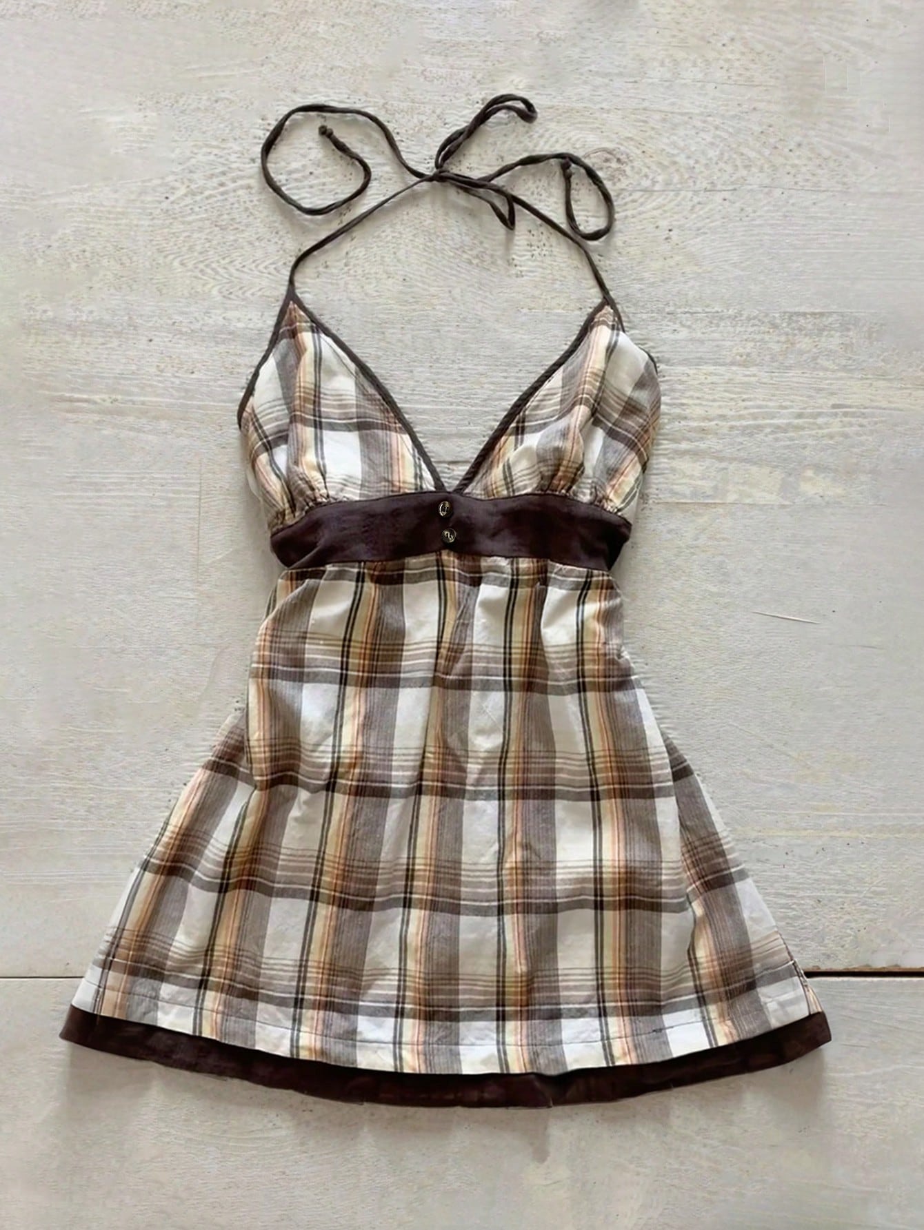 IslaSuriya Plus Size Women Plaid Halter Neck Cinched Waist Top