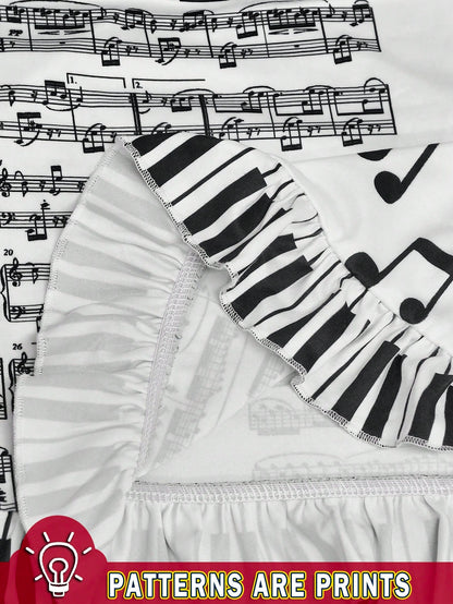 IslaSuriya Y2K Sweet Adorable Fairytale-Inspired Slim-Fit Crop Top,Sheet Music And Musical Note Prints,Cute Bow,White And Black Polka Dot,Summer,Cute,Date