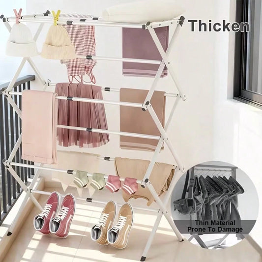 JIASLING Essentials Folding Clothes Drying Rack With Strong Steel Frame And 11 Coated Dowels, White
