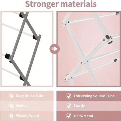 JIASLING Essentials Folding Clothes Drying Rack With Strong Steel Frame And 11 Coated Dowels, White