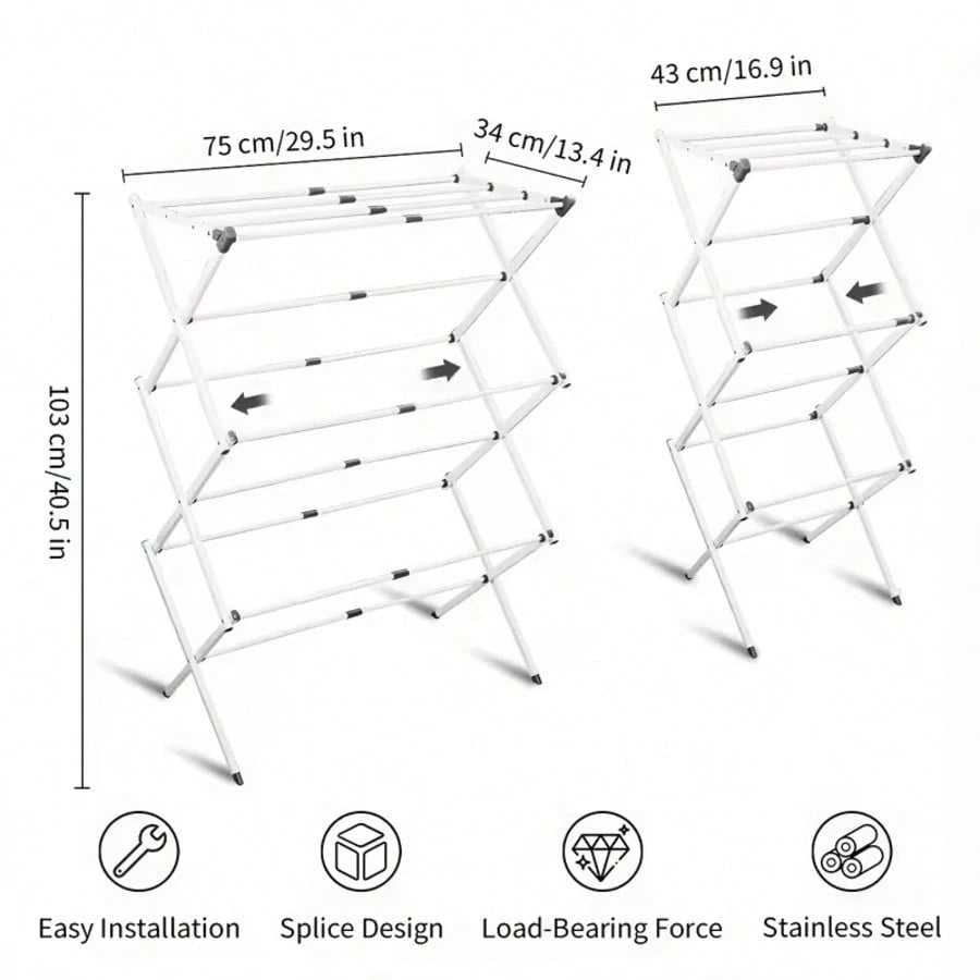 JIASLING Essentials Folding Clothes Drying Rack With Strong Steel Frame And 11 Coated Dowels, White