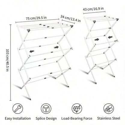 JIASLING Essentials Folding Clothes Drying Rack With Strong Steel Frame And 11 Coated Dowels, White