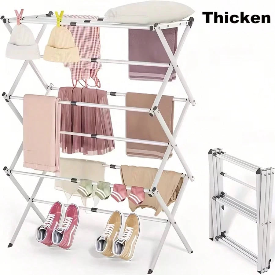 JIASLING Essentials Folding Clothes Drying Rack With Strong Steel Frame And 11 Coated Dowels, White