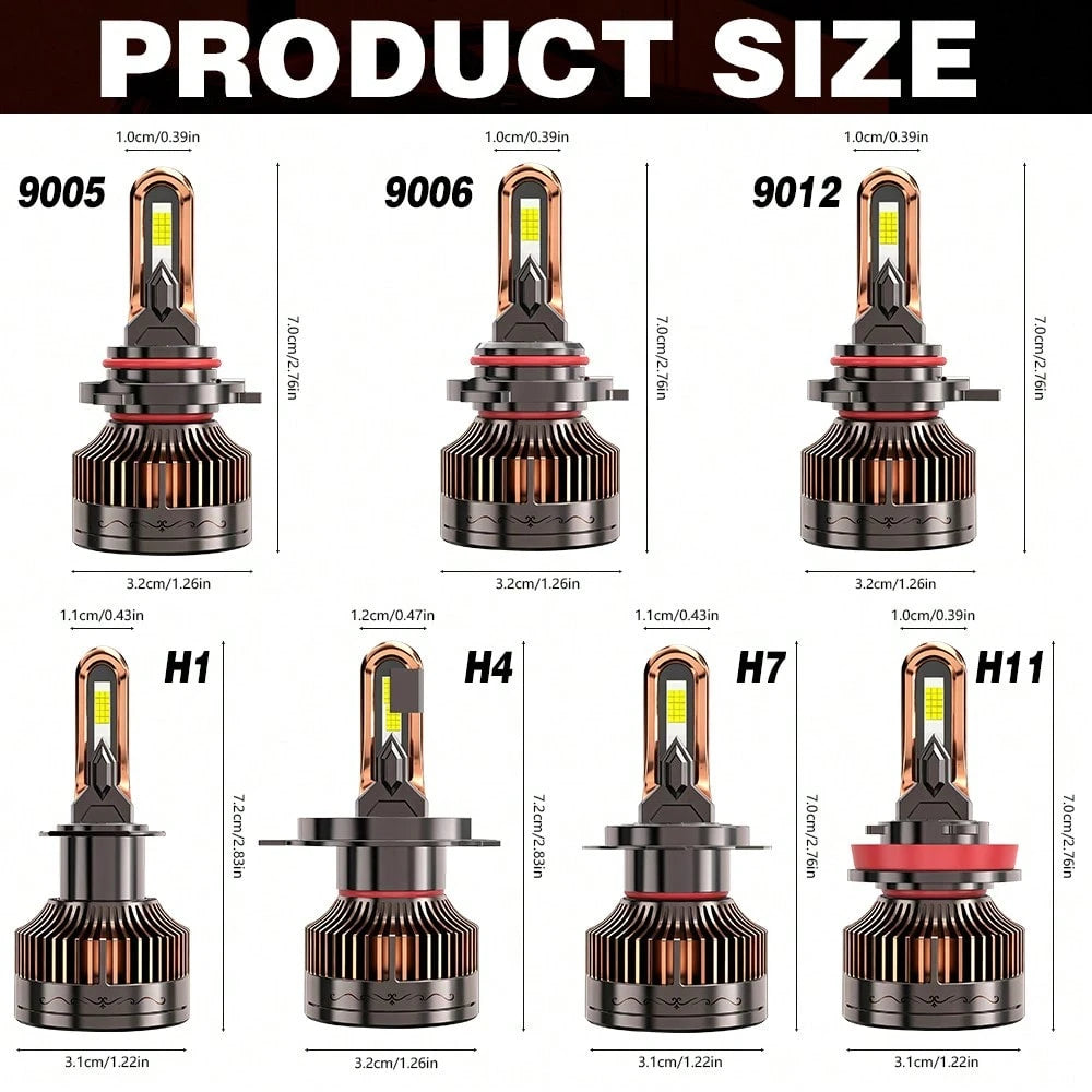 JINGMA 2pcs H4 H7 H11 LED Car Headlight H1 H9 9005 HB3 9006 HB4 9012 H13 High Low Beam Bulbs 7500K 800% Bright With External Drive CanbusPlug&Play, 60000LM, 200W, 9570 CSP CHIP, 500000H, 12V-24V, With