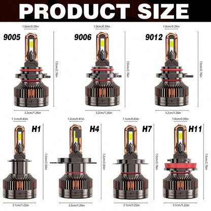JINGMA 2pcs H4 H7 H11 LED Car Headlight H1 H9 9005 HB3 9006 HB4 9012 H13 High Low Beam Bulbs 7500K 800% Bright With External Drive CanbusPlug&Play, 60000LM, 200W, 9570 CSP CHIP, 500000H, 12V-24V, With